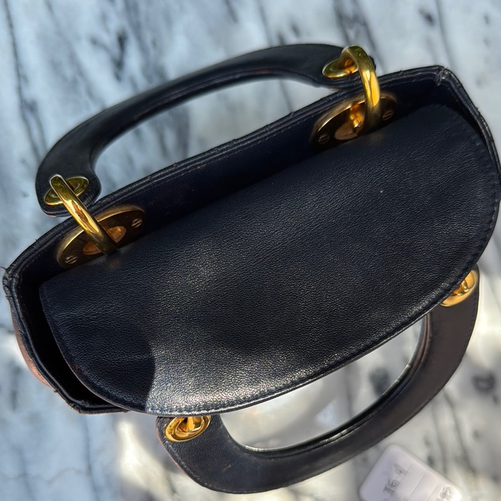 Vintage Dior Navy with Gold Hardware Satchel with Iconic Quilting - Picture 10 of 11